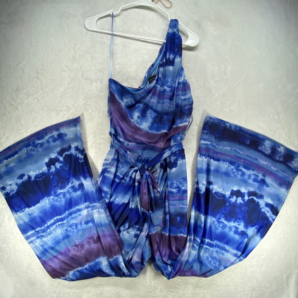 G by Giuliana Jumpsuit One Shoulder Tie Dye Wide Leg Blue Purple Size L